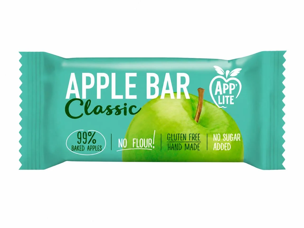App'Lite Apple Bar Classic pack in turquoise: 99% baked apples, no flour, gluten free, hand made, no sugar added